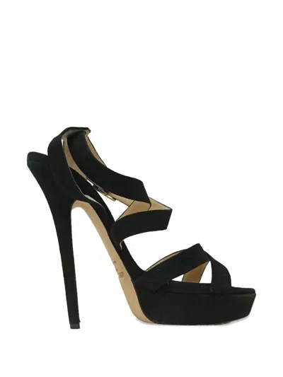 Pre-owned Jimmy Choo Louise Crisscross Platform Sandals In Black