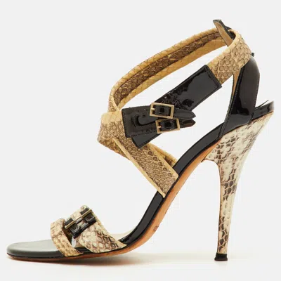 Pre-owned Jimmy Choo Louise Size 37.5 Multicolor Python Leather Criss Cross Ankle Strap Sandals