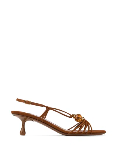 Jimmy Choo Lova 50 Embellished Suede Sandals In Brown