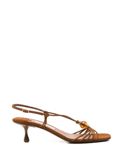 Jimmy Choo Lova Bead-embellished Suede Heeled Sandals In Brown