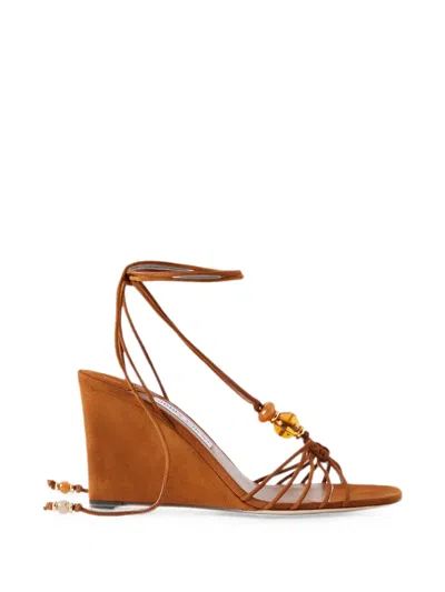 Jimmy Choo Lova Bead-embellished Suede Wedge Sandals In Brown
