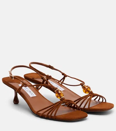Jimmy Choo Lova 50 Embellished Suede Sandals In Brown