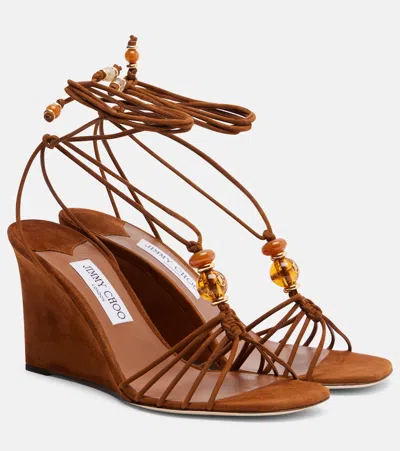Jimmy Choo Lova Bead-embellished Suede Wedge Sandals In Multi