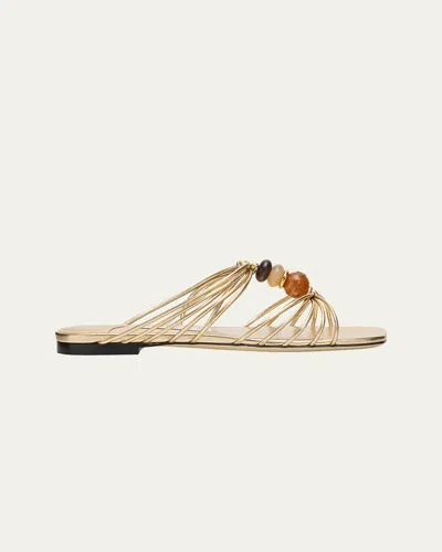 Jimmy Choo Lova Metallic Leather Flat Slide Sandals In Gold