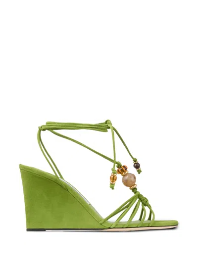 Jimmy Choo Lova Wedge 85 Bead-embellished Sandals In Green