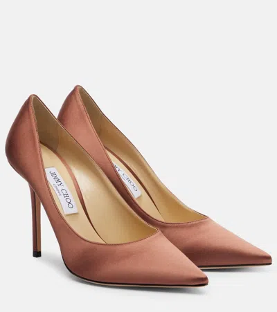 Jimmy Choo Love 100 Satin Pumps In Brown