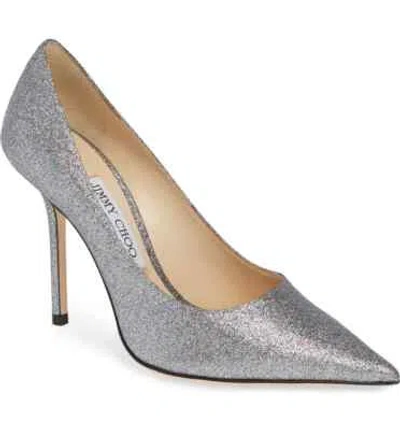 Pre-owned Jimmy Choo Love 100mm Shaded Fine Silver Glitter Fabric Pumps Size 38.5 / 8.5