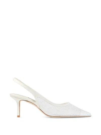Jimmy Choo Love 65 Pointed Glitter Slingback Pumps In White