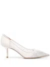 Jimmy Choo Love Embellished Mesh Kitten-heel Pumps In White