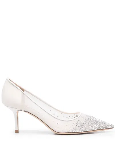Jimmy Choo Love Embellished Mesh Kitten-heel Pumps In White