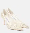 Jimmy Choo Love 85 Beaded Mesh Pumps In White