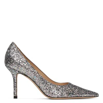 Jimmy Choo Love 85 Coarse Glitter Pumps In Gray