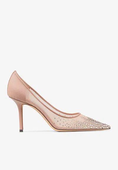 Jimmy Choo Womens Ballet Pink Love 85 Crystal-embellished Mesh Heeled Courts