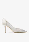 Jimmy Choo Love 100 Glittered Tulle And Canvas Pumps In White