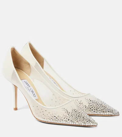 Jimmy Choo Love 85 Crystal-embellished Mesh Pumps In White,crystal