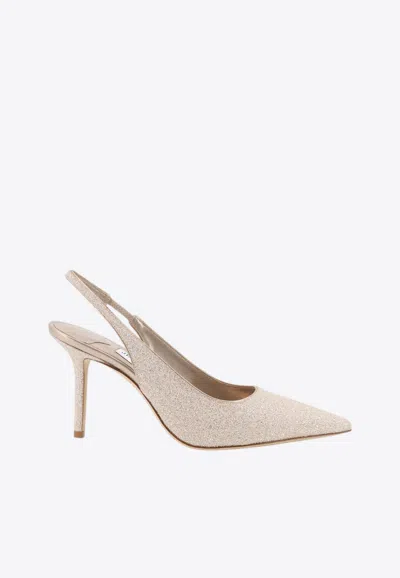 Jimmy Choo Love 85 Glittered Slingback Pumps In White