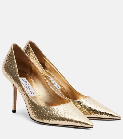 Jimmy Choo Love 85 Metallic Cracked-leather Pumps In Gold