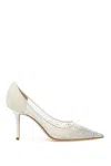 Jimmy Choo 85mm Love Embellished Tulle Pumps In White