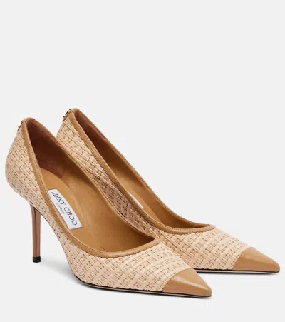 Jimmy Choo Love 85 Raffia-effect Pumps In Neutral