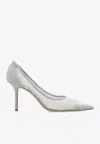Jimmy Choo Love 100 Glittered Tulle And Canvas Pumps In Silver