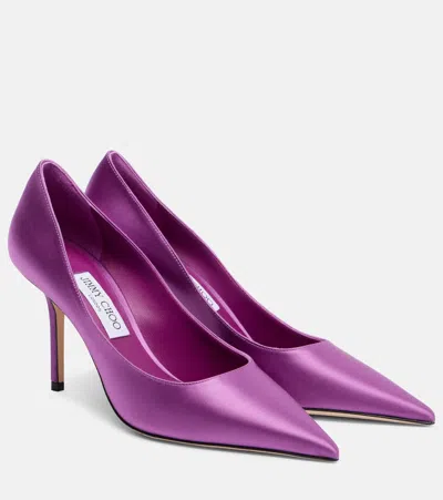 Jimmy Choo Love 85 Pointed-toe Slip-on Pumps In Purple