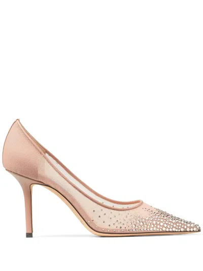 Jimmy Choo Womens Ballet Pink Love 85 Crystal-embellished Mesh Heeled Courts