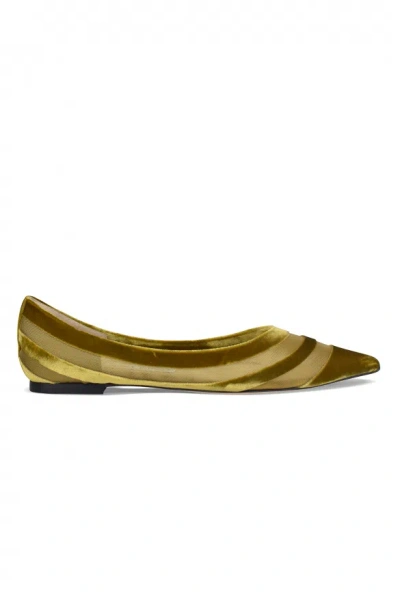 Jimmy Choo Velvet Mesh-panelled Ballerina Shoes In Gold