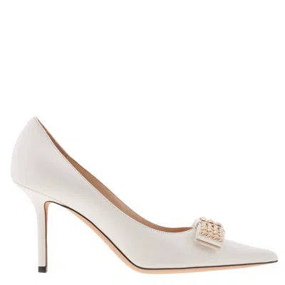 Jimmy Choo Love Bow 85 Leather Pumps In White