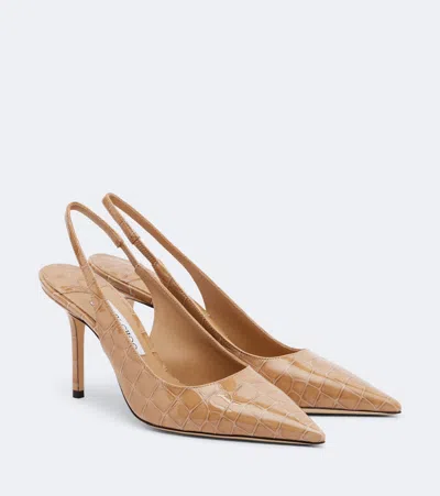 Jimmy Choo Love Croc-effect Leather Slingback Pumps In Brown
