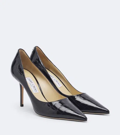 Jimmy Choo Love Croc-effect Patent Leather Pumps In Blue