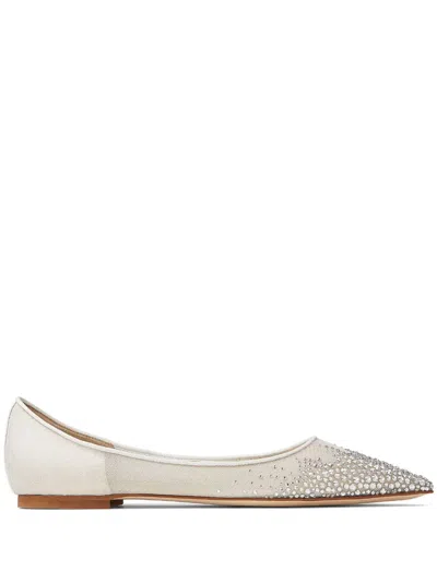 Jimmy Choo Love Crystal-embellished Mesh Point-toe Flats In Silver