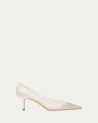 JIMMY CHOO LOVE EMBELLISHED MESH KITTEN-HEEL PUMPS