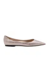 Jimmy Choo Laminated Leather Ballerinas With Rhinestones In Nude