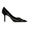 JIMMY CHOO LOVE FLOCKED STRIPES BLACK MESH PUMPS