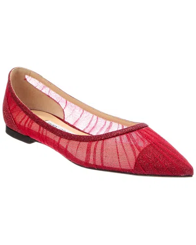 Jimmy Choo Love Glitter & Tulle Flat In Red