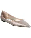 Jimmy Choo Laminated Leather Ballerinas With Rhinestones In Silver