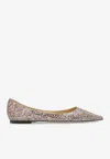 Jimmy Choo Romy Glitter-embellished Pointed-toe Ballet Flats In Multi