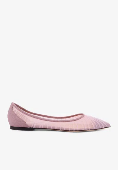 Jimmy Choo Love Glittered Tulle Ballet Flats In Pink