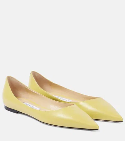 Jimmy Choo Love Leather Ballet Flats In Yellow