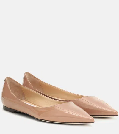 Jimmy Choo Love Patent Leather Ballet Flats In Beige