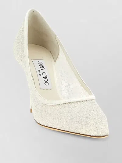 Jimmy Choo Love Pumps Glitter Finish Pointed Toe Stiletto In White
