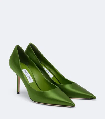 Jimmy Choo Love 85 Satin Pumps In Green