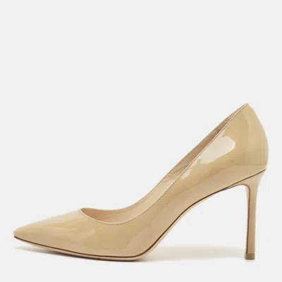 Pre-owned Jimmy Choo Love Size 38 Beige Patent Leather Pumps In Sand