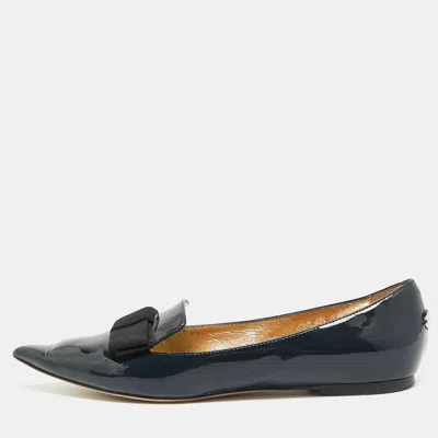 Pre-owned Jimmy Choo Love Size 38 Navy Blue Patent Leather Ballet Flats