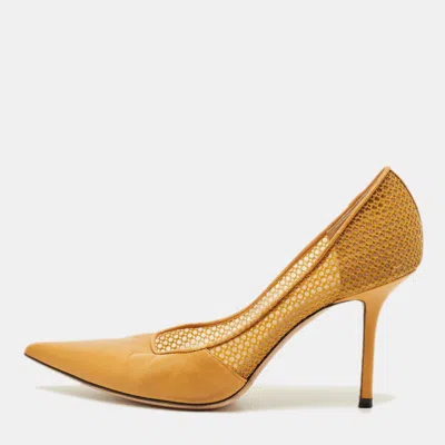 Pre-owned Jimmy Choo Love Size 38 Yellow Leather And Mesh Pumps