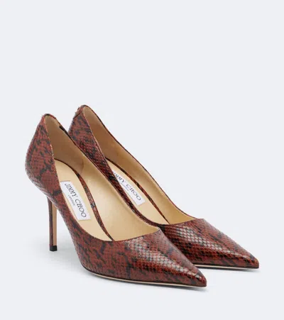 Jimmy Choo Love Snake-effect Leather Pumps In Brown