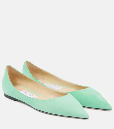 Jimmy Choo Ballerinas Love Aus Veloursleder In Grün