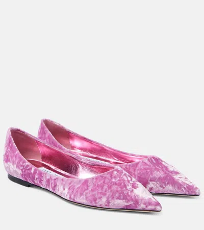 Jimmy Choo Love Velvet Ballet Flats In Pink