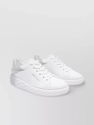 Jimmy Choo Low Top Diamond Glitter Leather Sneakers In White
