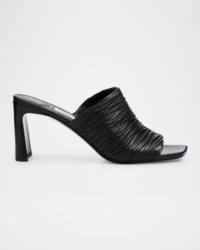 Jimmy Choo Lua Ruched Leather Mule Sandals In Black